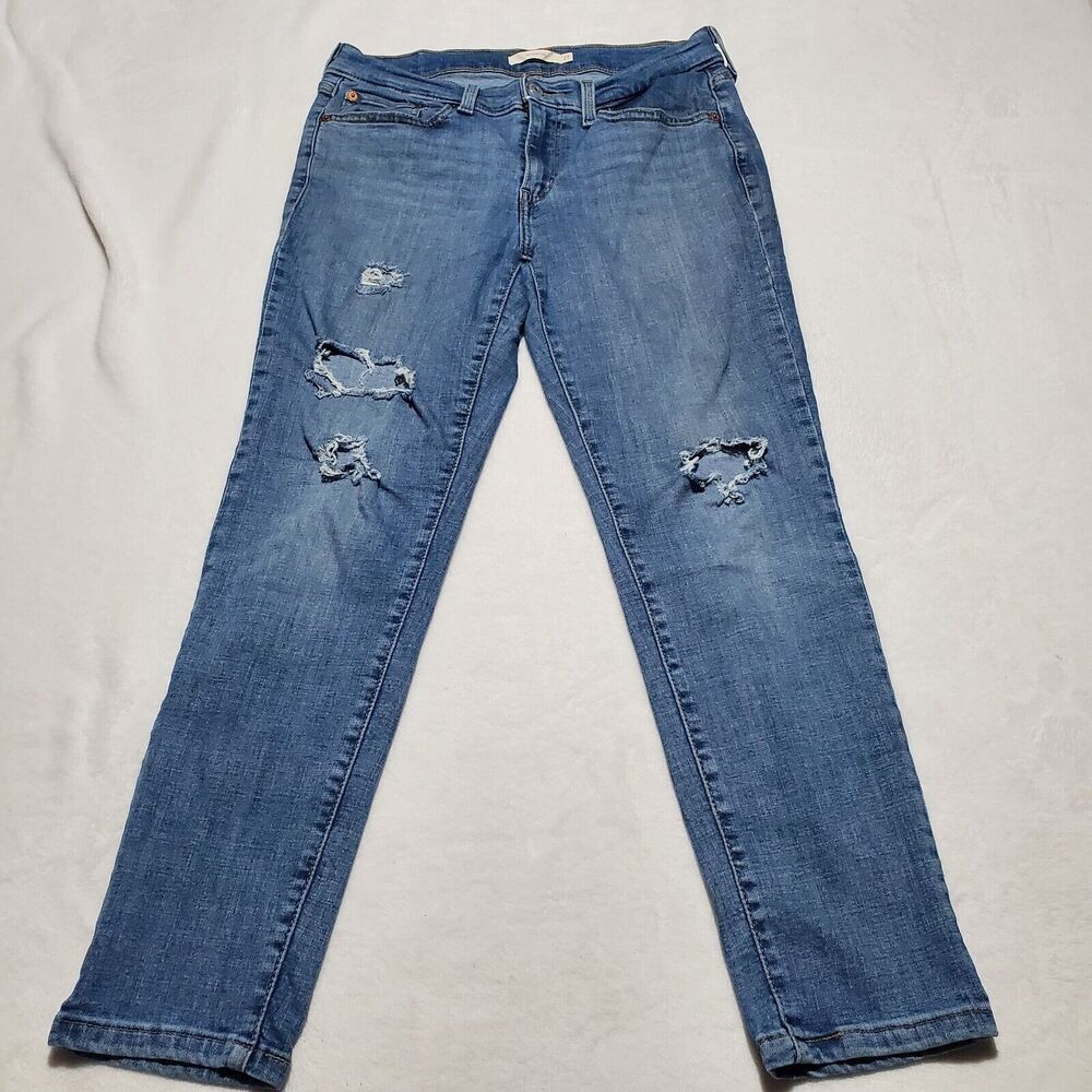 Levi's Women's Distressed Boyfriend Jeans Size 27 Blue Medium Wash Denim